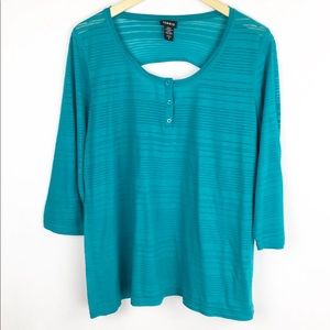 Torrid Shirt 3 (3X) Teal Top Blouse 3/4 Sleeves